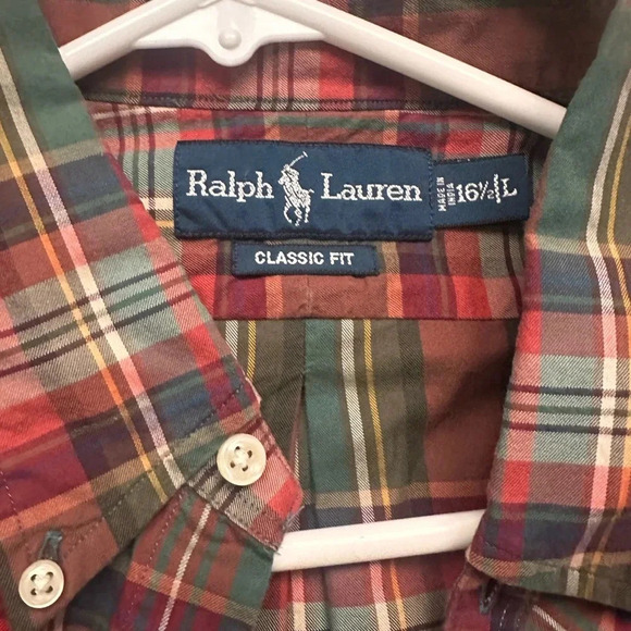 Polo Ralph Lauren Red and Green PLAID Classic Button Down Shirt Mens Large - Picture 9 of 9